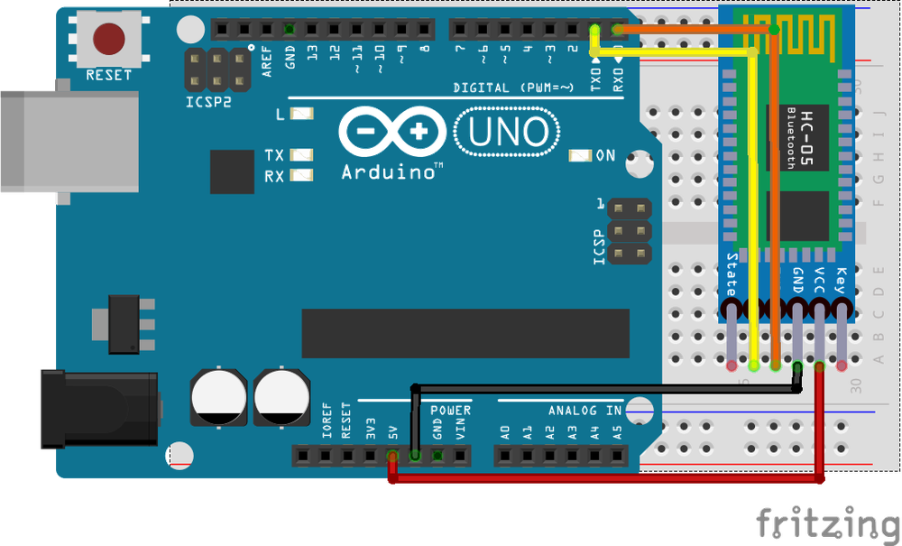 HC-05和Arduino Uno的接线图